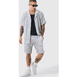 Mens Black Two Tone Oversized Ripple Pleated Shirt And Short Set
