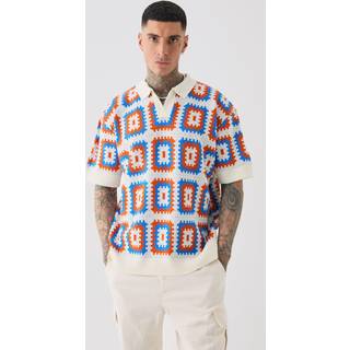 Mens Orange Tall Oversized Revere Crochet Polo