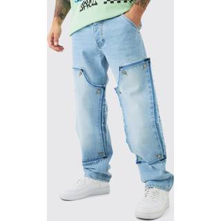 Mens Relaxed Rigid Removable Carpenter Panel Jeans In Light Blue