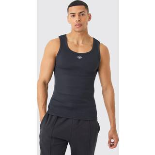Mens Black Slim Fit Ribbed Vest