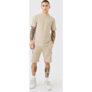 Mens Stone Slim Waffle T-shirt & Cargo Short Set