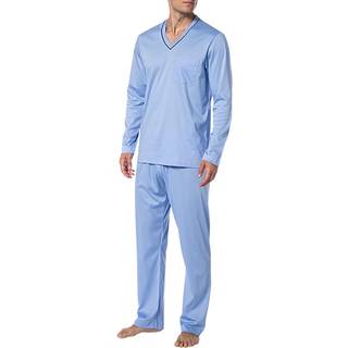 Novila Herren Pyjama blau Jersey-Baumwolle unifarben