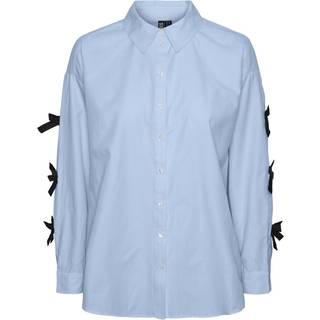 PIECES X DITTE ESTRUP X CILLE FJORD PCBELL SHIRT - Nantucket Breeze BLACK BOWS - M