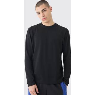 Mens Black Basic Long Sleeve Regular Fit Crew Neck T Shirt