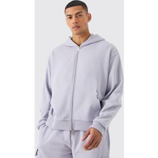 Mens Lilac Oversized Boxy Heavyweight Zip Through Hoodie