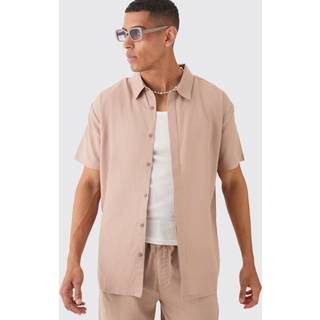 Mens Taupe Oversized Linen Blend Concealed Placket Shirt