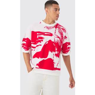 Mens White Oversized Line Scenic Knitted T-shirt