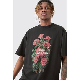 Mens Black Tall Floral Graphic T-shirt