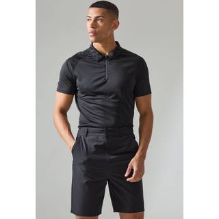 Mens Black Man Active Zip Golf Slim Fit Polo