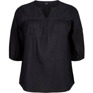 Zizzi Bluse i bomuldsmix med hør, størrelse M (46-48)