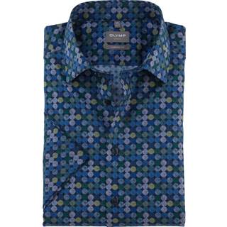 OLYMP Herren Kurzarmhemd blau gemustert Comfort Fit