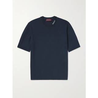 Gucci - Logo-Intarsia Silk and Cotton-Blend T-Shirt - Men - Blue - S