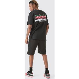 Mens Black Tall Cherry Graphic Homme T-shirt & Short Set