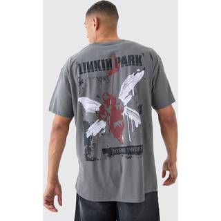 Mens Charcoal Oversized Linkin Park Wash License T-shirt