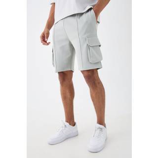 Mens Light Grey Slim Fit Interlock Pintuck Detail Cargo Shorts