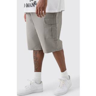 Mens Grey Plus Elasticated Waist Relaxed Fit Cargo Longline Shorts