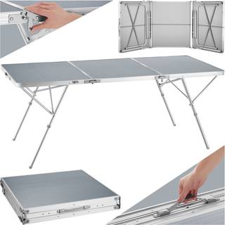 Campingbord Jumbo med bærehåndtag, aluminium 180x70x70cm - sølv