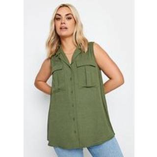 Yours Curve Yours Curve Khaki Green Sleeveless Utility Shirt