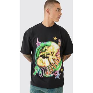 Mens Black Oversized Earth Print T-shirt