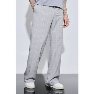 Mens Grey Tall Check Tailored Wide Leg Trousers