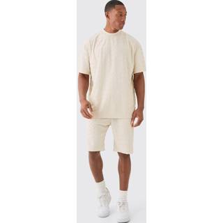 Mens Beige Oversized Man Towelling Jacquard T-shirt & Shorts Set