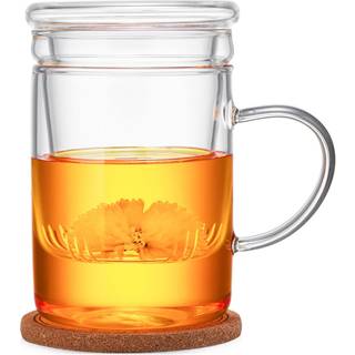 Ubrydelig glas te cup med infuser og låg 17 fl oz varmebestandig borosilikat glas te infuser krus til blomstring og løs blad te gas komfur