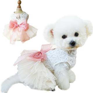 Anelekor Hvid lille hunde brudekjole med D-ring sljfe knude hvalpetj til lille hund pige kat fdselsdags outfit kledyr festkjole til killing C