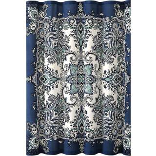 Serafina Home Boho Broes Gardin Navy Teal White Mandala Floral Design Fabric 72 x 72 inches Stain-Resistente Paisley M?nster med kroge