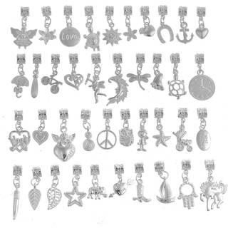 RUBYCA 40 stk tibetansk hvid fors?lvet metalforbindelse Bails Mix Perle Vedh?ng Charm Armb?nd 201