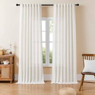 Joydeco Linnedgardiner til stue Semi-sheer gardiner 108 tommer lange stue gardiner 2 panel s?t hvide gardiner klemme plisserede gardiner og gardi