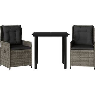 Spisebordssæt Til Haven 3 Dele Med Hynder Polyrattan - 2 / Grå / 80 x 80 x 74 cm