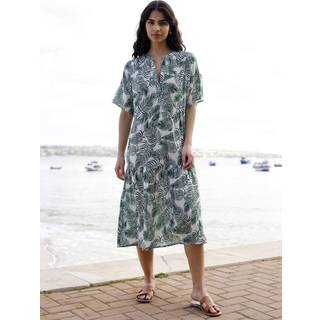 Yumi Yumi Green 100% Cotton Palm Print Tiered Tunic Dress