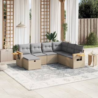 Sofasæt Til Haven 7 Dele Med Hynder Polyrattan - Blandet beige / Med bord