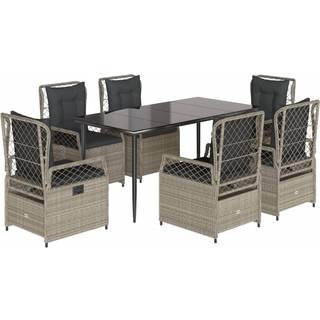 Spisebordssæt Til Haven 9 Dele Med Hynder Polyrattan - 6 / Lysegrå / 160 x 80 x 74 cm