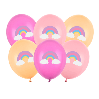 6 stk. Regnbueballoner pastel 30 cm latex – Tosidet print til festlig dekoration