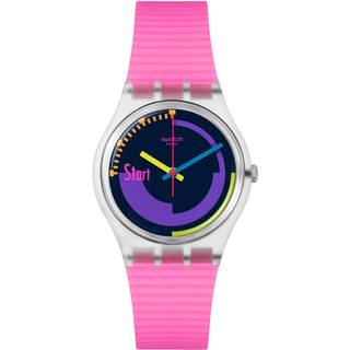 Swatch Neon Pink Podium Multi-coloured Dial Transparent Matte Pink Silicone Strap Watch SO28K111