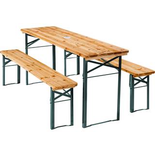 Bord bænkesæt Ludwig, 3-delt, foldbar med parasolholder - brun