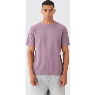 Mens Mauve Regular Fit Textured Washed T-shirt