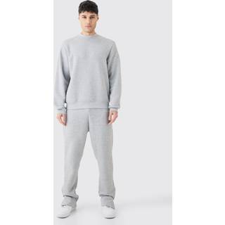 Mens Grey Marl Extended Neck Split Hem Sweatshirt Tracksuit