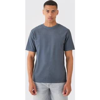Mens Charcoal Regular Fit Textured Washed T-shirt