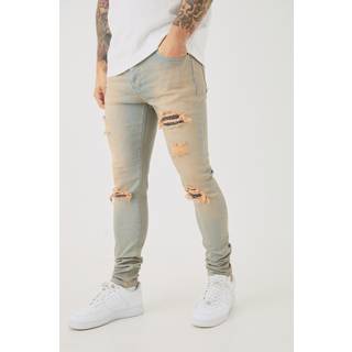 Mens Skinny Stretch Ripped Bandana Jeans In Antique Wash