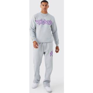 Mens Light Grey Graffiti Print Sweatshirt Tracksuit