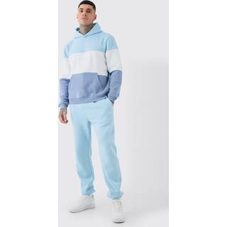 Mens Tall Colour Block Man Hooded Tracksuit In Light Blue
