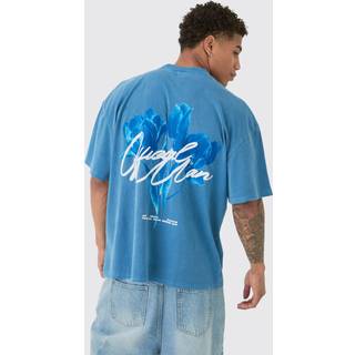 Mens Blue Oversized Washed Tonal Floral Print T-shirt