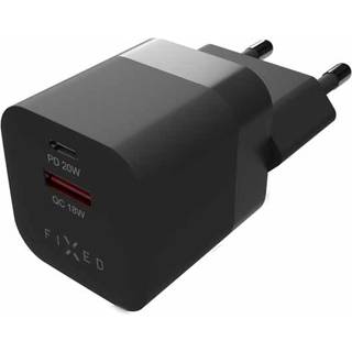Fixed Mini Vægoplader 20W m. USB-A & USB-C - Sort