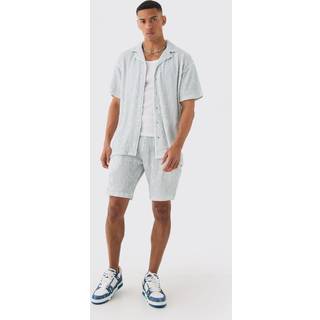 Mens Blue Two Tone Oversized Ripple Pleated Shirt And Short Set