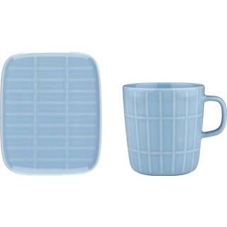 Marimekko Tiiliskivi Krus 40 Cl + Tallerken 12x15 Cm - Kaffekopper Stentøj Lyseblå - 073671-150