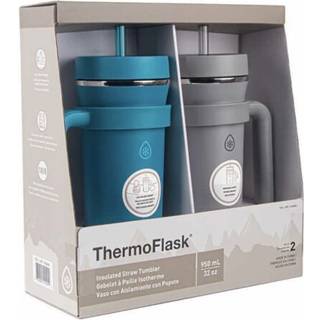 THERMOFLASK Premium kvalitet dobbeltvæg isoleret rustfrit stål tumbler med håndtag og halmlåge 32 ounce 2-pack honningkage/hot pink