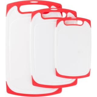 Cutting Board Set- 3 stykker Plastik køkkenhuggestavler til madlavning af madforberedelse med juice rille af klassisk køkken (rød)