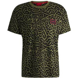 HUGO Herren Pyjama T-Shirt grün gemustert